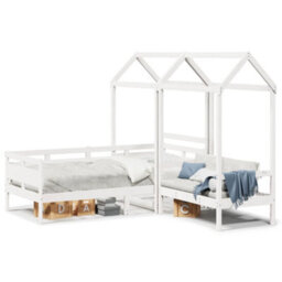 Berkfield Day Bed And Bench Set With Roof Without Mattress White 80X200 Cm - thumbnail 2