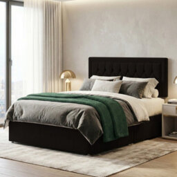 Adore Designs Diamond Cut Plush Velvet Divan Bed, Headboard - 4Ft Small Double - Black - 2 Drawers Same Side - thumbnail 1