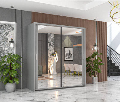 RAC3 Sliding Wardrobe With Mirror Space Saving Bedroom Wardrobe, Contemporary Bedroom Sliding Wardrobe & Mirror Wardrobe (Grey 120Cm) - image 1