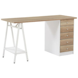 Beliani Home Office Desk Heber Brown/ White 140 Cm 60 Cm With Drawers - thumbnail 1