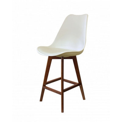 Fusion Living Soho Vanilla Plastic Bar Stool With Dark Wood Legs - image 1