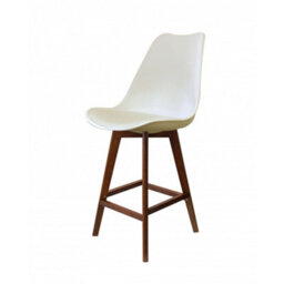Fusion Living Soho Vanilla Plastic Bar Stool With Dark Wood Legs - thumbnail 1