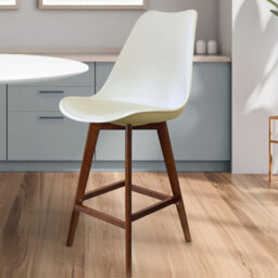 Fusion Living Soho Vanilla Plastic Bar Stool With Dark Wood Legs - thumbnail 2