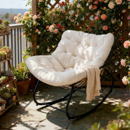 Living And Home Modern White Fleece Fabric Rocking Chair With Cushion