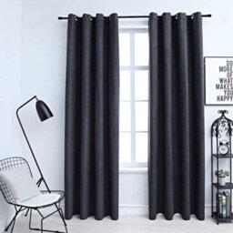 Berkfield Blackout Curtains With Metal Rings 2 Pcs Anthracite 140X225 Cm - thumbnail 1