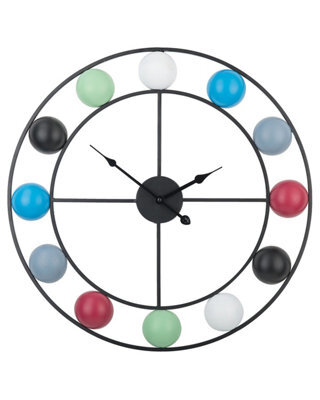 Wyld And Coco 56 Cm Round Open-Face Wall Clock Multicolour Spheres Distressed Iron Frame Retro Modern - image 1