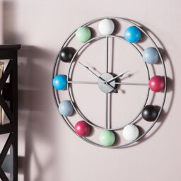 Wyld And Coco 56 Cm Round Open-Face Wall Clock Multicolour Spheres Distressed Iron Frame Retro Modern - thumbnail 2