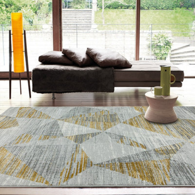 Yellow Chequered Geometric Modern Easy To Clean Rug For Bed Room Living Room And Dining Room-200Cm X 290Cm - image 1