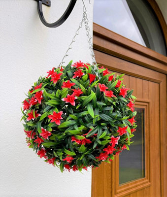 Best Artificial 28Cm Red Lily Hanging Basket Flower Topiary Ball - Suitable For Outdoor Use - Weather & Fade Resistant - image 1
