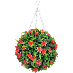 Best Artificial 28Cm Red Lily Hanging Basket Flower Topiary Ball - Suitable For Outdoor Use - Weather & Fade Resistant - thumbnail 2