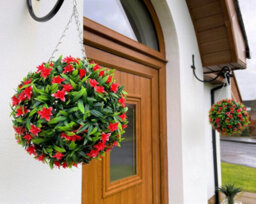 Best Artificial 28Cm Red Lily Hanging Basket Flower Topiary Ball - Suitable For Outdoor Use - Weather & Fade Resistant - thumbnail 3