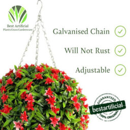 Best Artificial 28Cm Red Lily Hanging Basket Flower Topiary Ball - Suitable For Outdoor Use - Weather & Fade Resistant - thumbnail 5