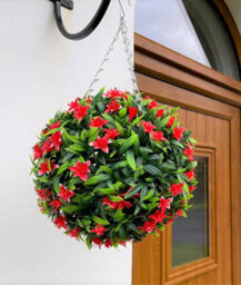 Best Artificial 28Cm Red Lily Hanging Basket Flower Topiary Ball - Suitable For Outdoor Use - Weather & Fade Resistant - thumbnail 1