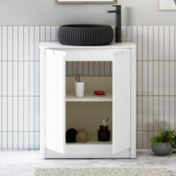 Royal Bathrooms Avenza 700mm Matt White Floor Standing Bathroom Vanity Unit 2 Door With Milan Black Basin - thumbnail 5
