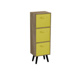 Urbn-Living Urbnliving 80Cm Height 3 Tier Oak Wooden Storage Bookcase Scandinavian Style Black Legs With Yellow Inserts - thumbnail 2