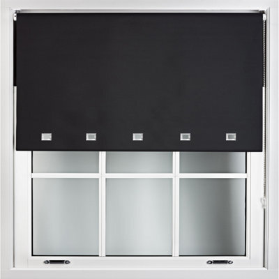 Furnished Blackout Roller Blinds With Square Eyelets And Metal Fittings- Black Trimmable (W)150Cm (L)165Cm - image 1