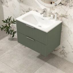 Royal Bathrooms Evora 700mm Sage Green Fluted Wall Hung Bathroom Vanity Unit 2 Drawer Cabinet Storage With Stone Basin Sink - 1 Tap Hole - thumbnail 4