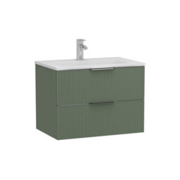 Royal Bathrooms Evora 700mm Sage Green Fluted Wall Hung Bathroom Vanity Unit 2 Drawer Cabinet Storage With Stone Basin Sink - 1 Tap Hole - thumbnail 7