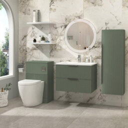 Royal Bathrooms Evora 700mm Sage Green Fluted Wall Hung Bathroom Vanity Unit 2 Drawer Cabinet Storage With Stone Basin Sink - 1 Tap Hole - thumbnail 2