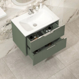Royal Bathrooms Evora 700mm Sage Green Fluted Wall Hung Bathroom Vanity Unit 2 Drawer Cabinet Storage With Stone Basin Sink - 1 Tap Hole - thumbnail 3