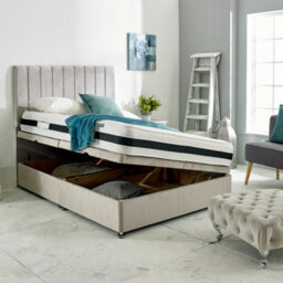 Apollo - Silver Plush Velvet Ottoman Bed With Vertical Lines Upholstered Headboard Side Lift - thumbnail 1
