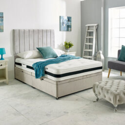 Apollo - Silver Plush Velvet Ottoman Bed With Vertical Lines Upholstered Headboard Side Lift - thumbnail 2