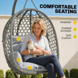 Outsunny Hanging Egg Chair, Rattan Swing Chair With Stand, Dark Grey - thumbnail 6