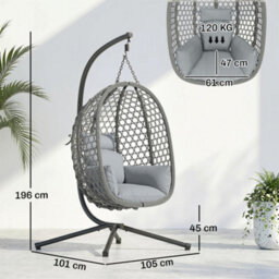 Outsunny Hanging Egg Chair, Rattan Swing Chair With Stand, Dark Grey - thumbnail 3
