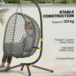Outsunny Hanging Egg Chair, Rattan Swing Chair With Stand, Dark Grey - thumbnail 4