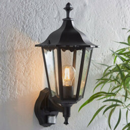 Ip44 Outdoor Pir Light Matt Black & Glass Traditional Wall Lantern Porch Motion - thumbnail 5