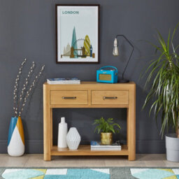 The Furniture Market Soho Oak 2 Drawer Console Hall Table - thumbnail 4
