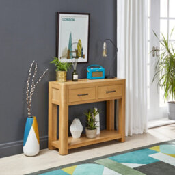 The Furniture Market Soho Oak 2 Drawer Console Hall Table - thumbnail 3