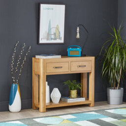 The Furniture Market Soho Oak 2 Drawer Console Hall Table - thumbnail 2