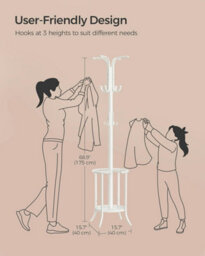 Songmics Coat Rack Freestanding, Coat Stand With Umbrella Holder, 12 Hooks, Metal, For Entryway, Hallway, Pearl White - thumbnail 2