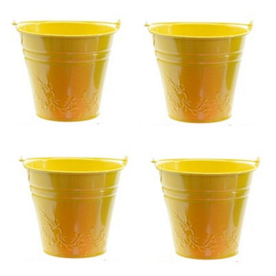 Decoris 4 X Childs Metal Bucket Planter Zinc Flower Pot Tin Pen Pot Craft Pot Bright Yellow - image 1