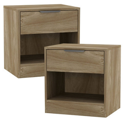 Urbn-Living Urbnliving 45Cm Width 1-Drawer Bedside Oak Table Cabinet Nightstand Storage Shelf Bedroom Furniture Unit Set Of 2 - image 1