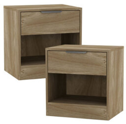 Urbn-Living Urbnliving 45Cm Width 1-Drawer Bedside Oak Table Cabinet Nightstand Storage Shelf Bedroom Furniture Unit Set Of 2 - thumbnail 1