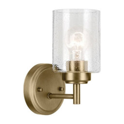 Luminosa Lighting Elstead Kichler Winslow Wall Lamp Classic Natural Brass, Glass Shade 1X E27 - thumbnail 1