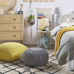 Wyld And Coco Brightnest Yellow Knitted Pouffe 50 X 50 Cm With Eps Beads Filling - thumbnail 2