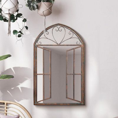 Mirroroutlet The Kirkby Rustic Metal Arched Shaped Decorative Window Effect Wall Mirror 92Cm X 61Cm - image 1