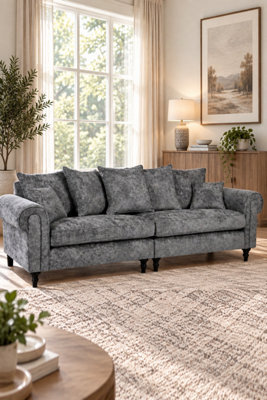 Loft Home Harlow Silver Grey Pillow Back 4 Seater Sofa - image 1