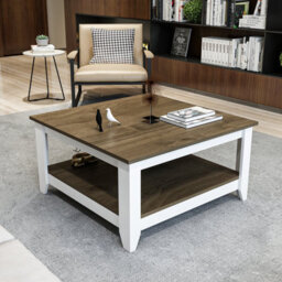 Decorotika Lea 90 Cm Square Coffee Table Walnut White - thumbnail 1