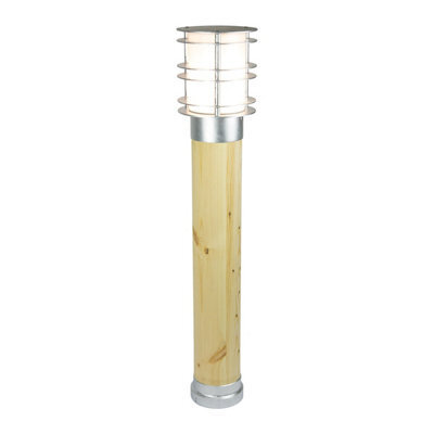 Elstead Stockholm Outdoor Large Bollard Natural Wood & Galvanized , Ip65, E27 - image 1