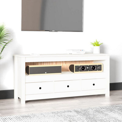 Walplus Tv Cabinet White 114X35X52 Cm Solid Wood Pine - image 1