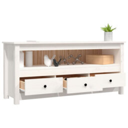 Walplus Tv Cabinet White 114X35X52 Cm Solid Wood Pine - thumbnail 5