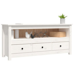 Walplus Tv Cabinet White 114X35X52 Cm Solid Wood Pine - thumbnail 4