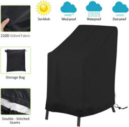 Waterproof Garden Chair Cover (120 X 65 80 Cm) - Black, Stackable Cover, 210D Oxford Fabric, With Drawstring And Buckle - thumbnail 4