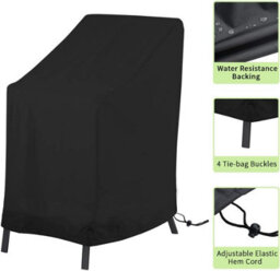 Waterproof Garden Chair Cover (120 X 65 80 Cm) - Black, Stackable Cover, 210D Oxford Fabric, With Drawstring And Buckle - thumbnail 3
