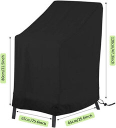 Waterproof Garden Chair Cover (120 X 65 80 Cm) - Black, Stackable Cover, 210D Oxford Fabric, With Drawstring And Buckle - thumbnail 2