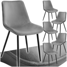 Tectake Set Of 6 Dining Chair Monroe - Padded, Velvet Look, Ergonomic Seat, Black Steel Legs  - Grey